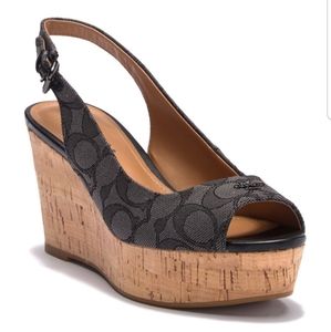🌵Coach Ferry Black Wedge Slingback Heels